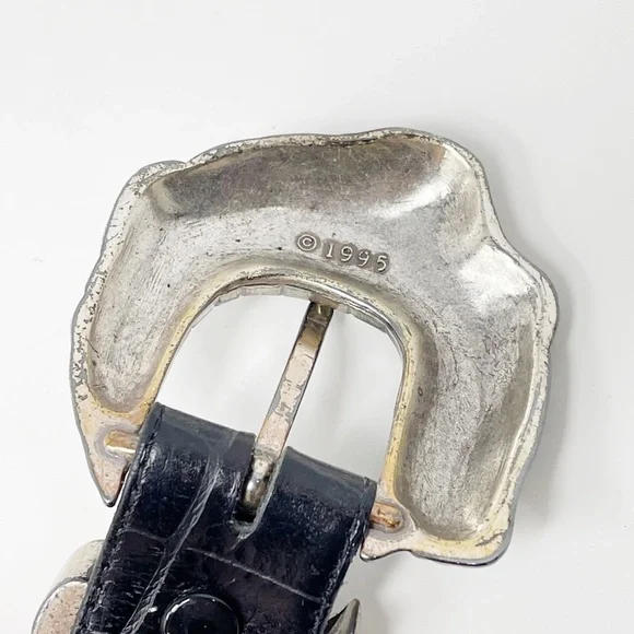 Vintage Vicenza 404 Leather Croc Belt Silver Hardwear Embossed Adjustable Sz 32 - Picture 5 of 7